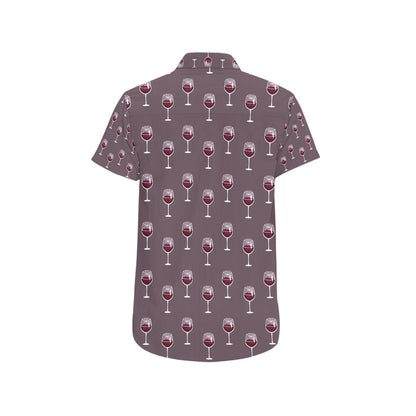 Wine Glass Pattern Print Design LKS305 Men Short Sleeve Button Up Shirt