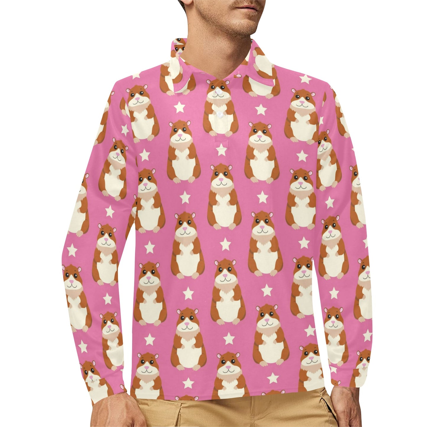 Hamster Cute Pattern Print Design 02 Long Sleeve Polo Shirt For Men's