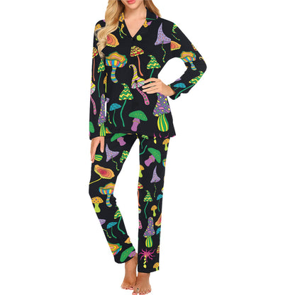 Psychedelic Mushroom Pattern Print Design A02 Women's Long Pajama Set