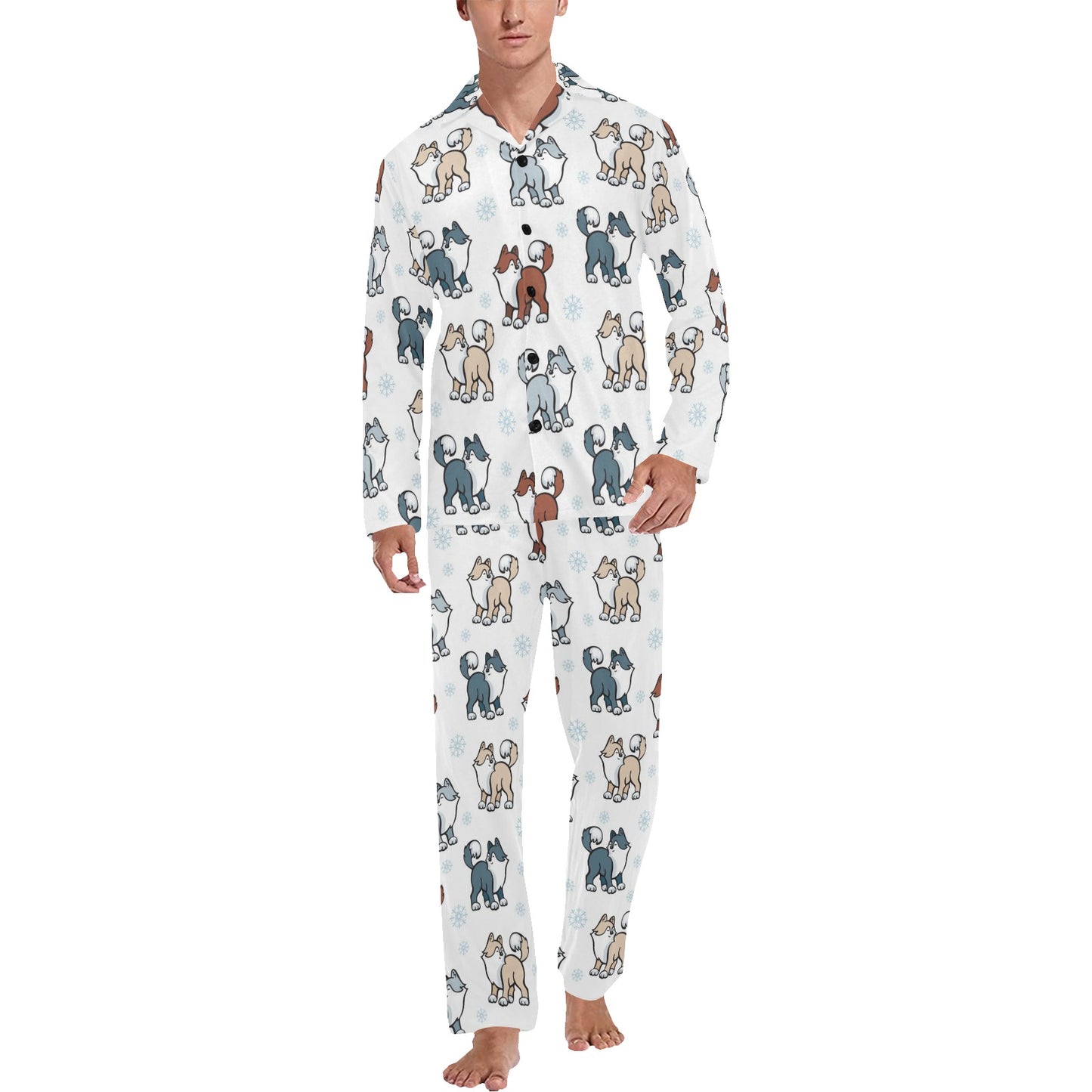 Alaskan Malamute Pattern Print Design 02 Men's Long Pajama Set
