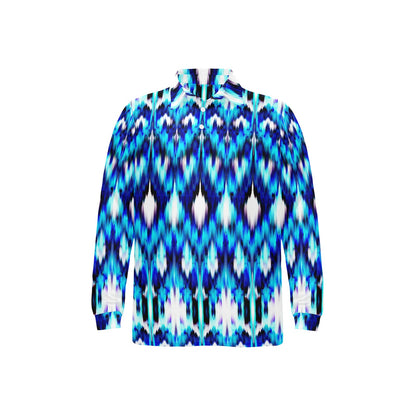 Ikat Blue Pattern Print Design 01 Long Sleeve Polo Shirt For Men's