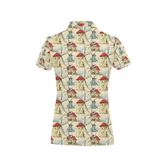 Windmill Pattern Print Design 01 Women's Polo Shirt