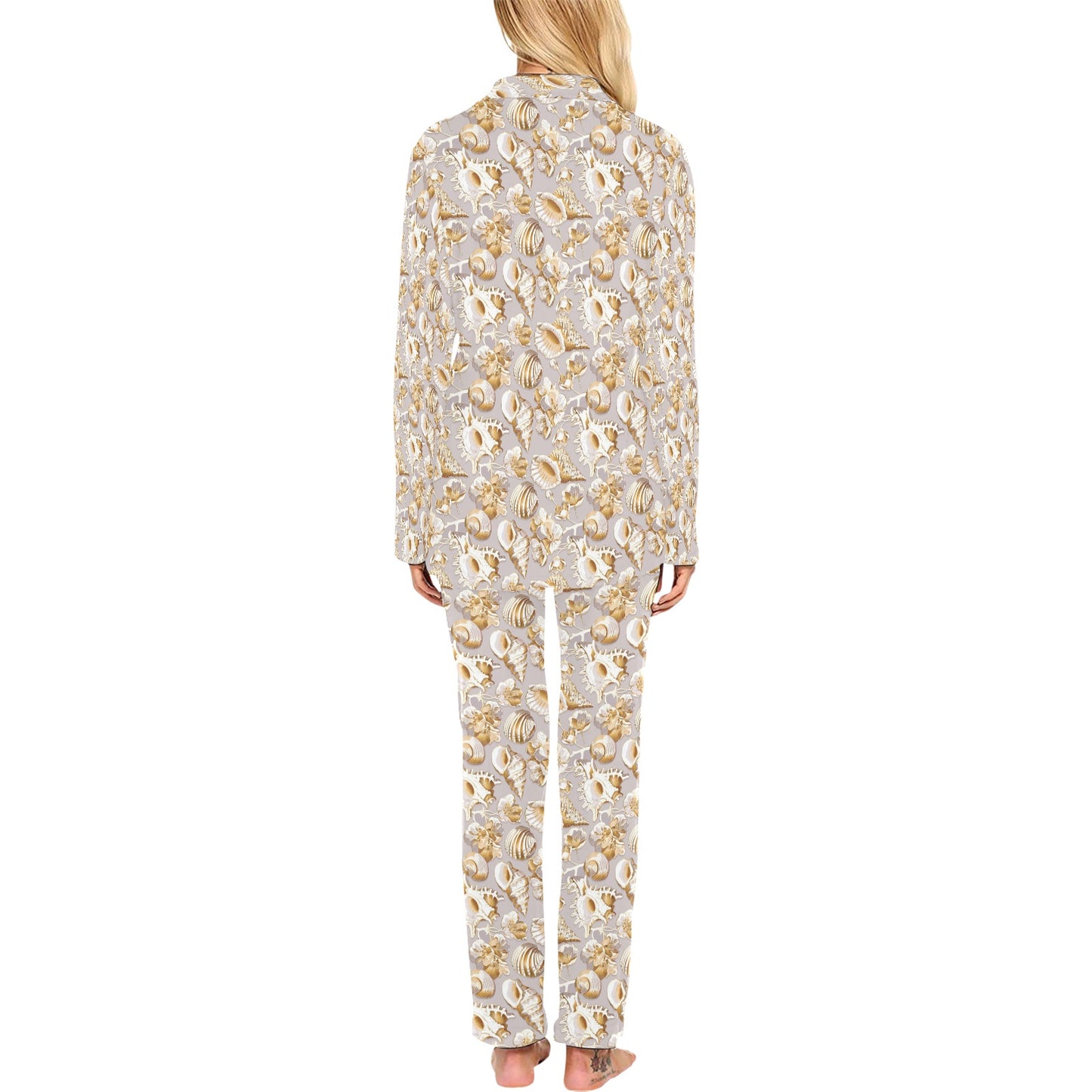Seashell Print Design LKS309 Women's Long Pajama Set