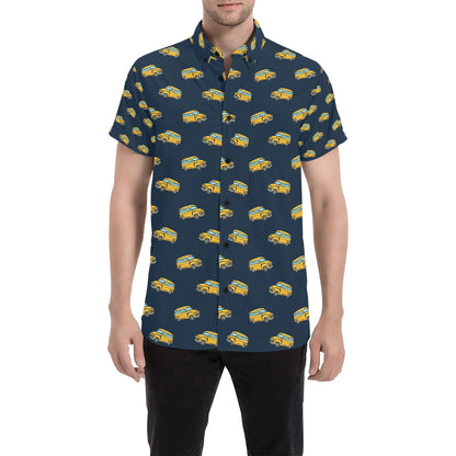 School Bus Print Design LKS304 Men Short Sleeve Button Up Shirt