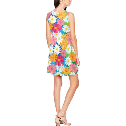 Daisy Pattern Print Design DS05 Sleeveless Dress