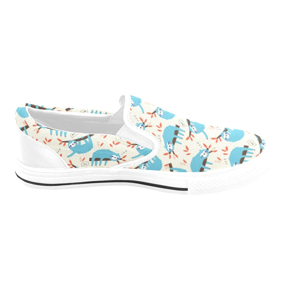Sloth Print Design LKS3011 White Slip Ons Canvas Women's Shoes