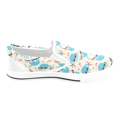 Sloth Print Design LKS3011 White Slip Ons Canvas Women's Shoes