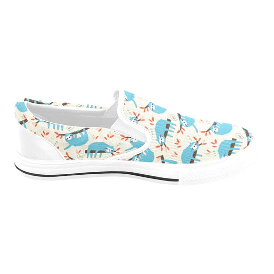 Sloth Print Design LKS3011 White Slip Ons Canvas Women's Shoes