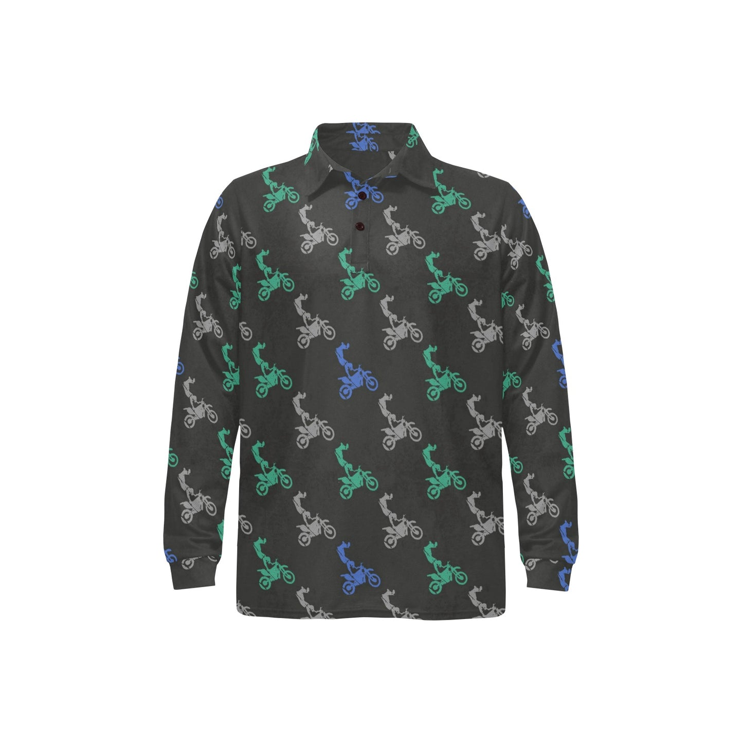 Motocross Pattern Print Design 02 Long Sleeve Polo Shirt For Men's