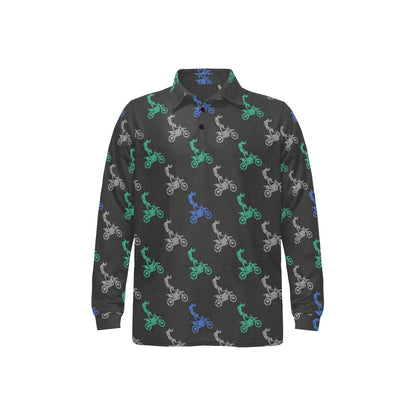 Motocross Pattern Print Design 02 Long Sleeve Polo Shirt For Men's
