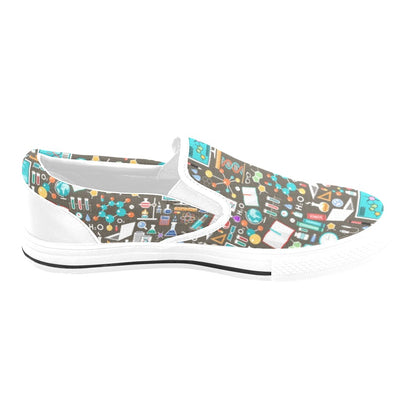 Science Print Design LKS303 White Slip Ons Canvas Women's Shoes