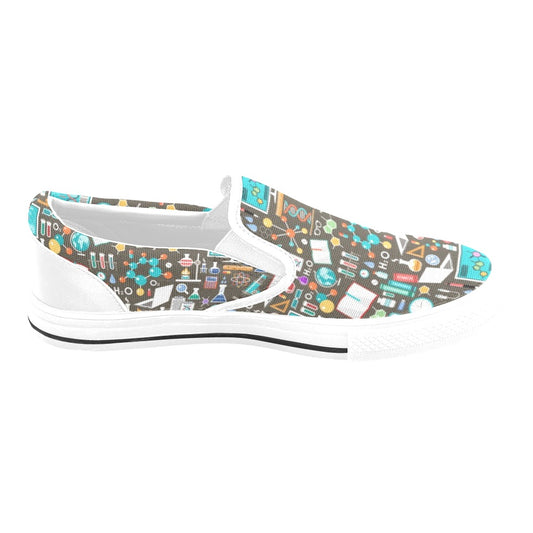 Science Print Design LKS303 White Slip Ons Canvas Women's Shoes