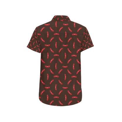 Sausage Print Design LKS302 Men Short Sleeve Button Up Shirt