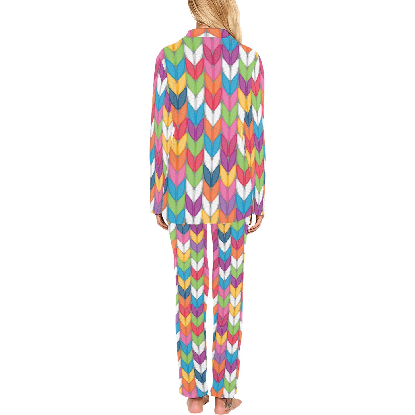 Knit Pattern Print Design 01 Women's Long Pajama Set