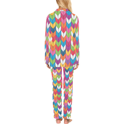 Knit Pattern Print Design 01 Women's Long Pajama Set
