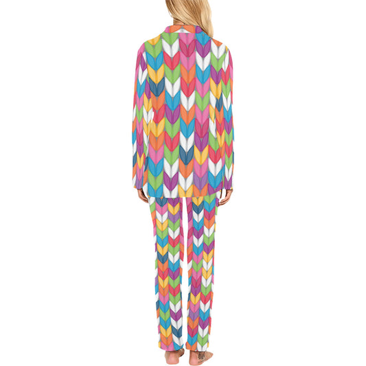Knit Pattern Print Design 01 Women's Long Pajama Set