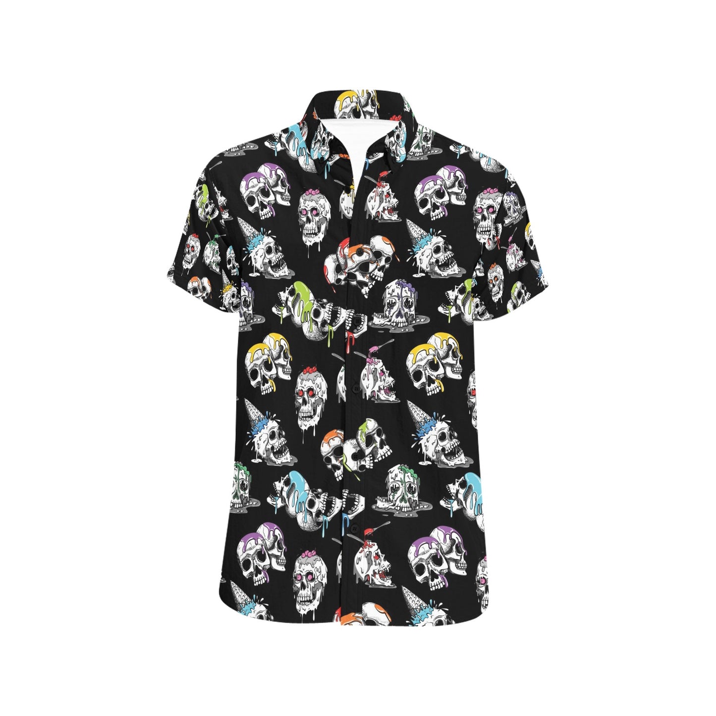 Skull Print Design LKS3013 Men Short Sleeve Button Up Shirt
