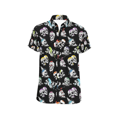 Skull Print Design LKS3013 Men Short Sleeve Button Up Shirt