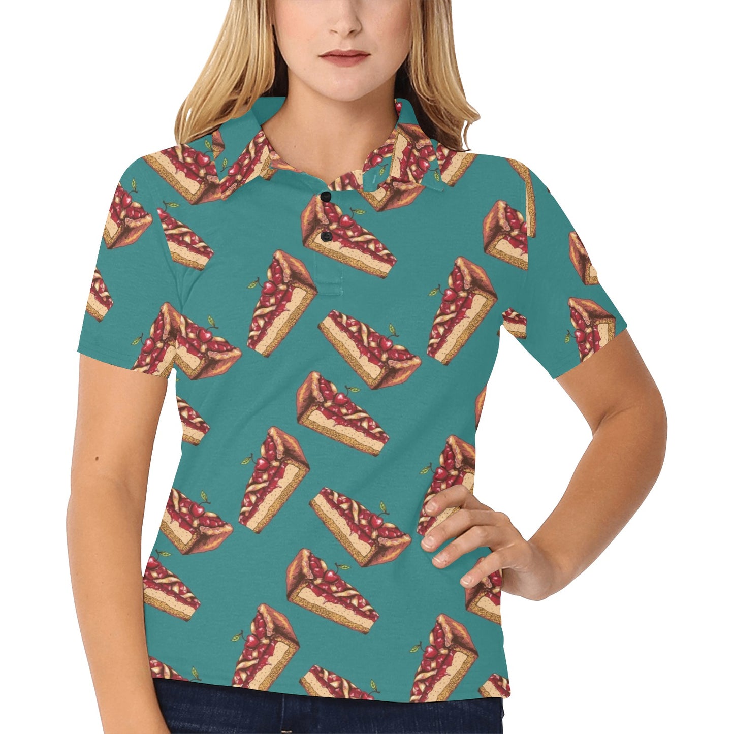 Cheesecake Cherry Pattern Print Design CK03 Women's Polo Shirt