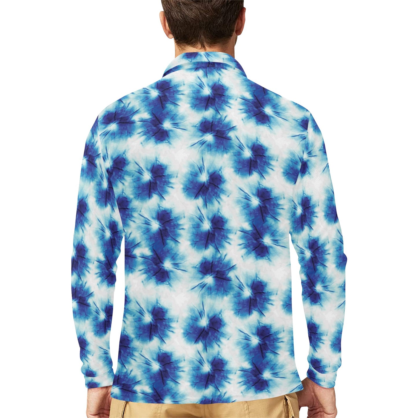 Tie Dye Blue Print Design LKS305 Long Sleeve Polo Shirt For Men's