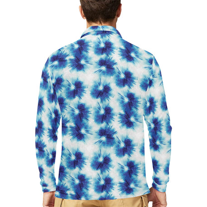 Tie Dye Blue Print Design LKS305 Long Sleeve Polo Shirt For Men's