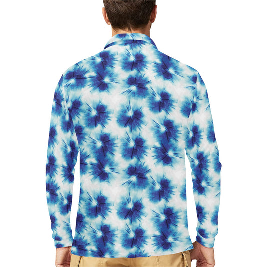 Tie Dye Blue Print Design LKS305 Long Sleeve Polo Shirt For Men's
