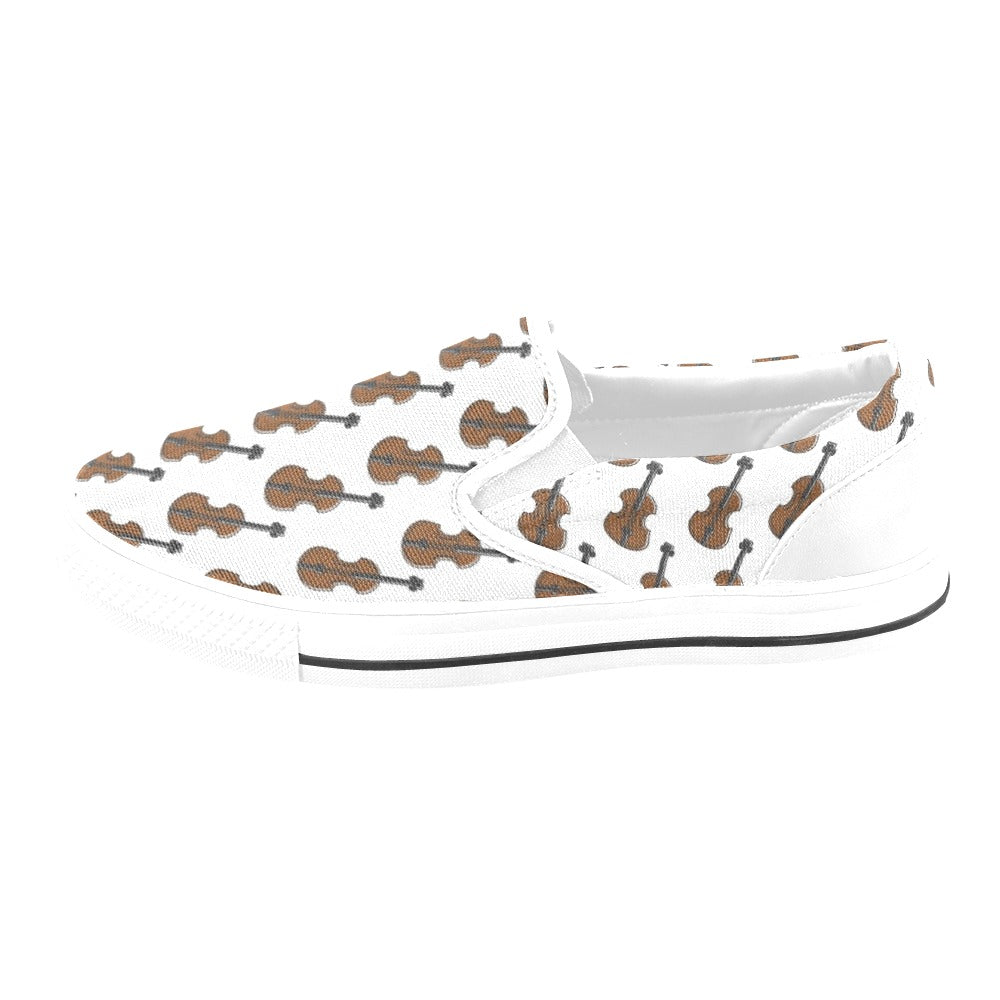Violin Print Design LKS405 White Slip Ons Canvas Women's Shoes