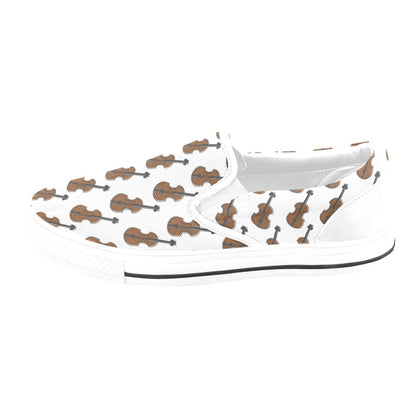 Violin Print Design LKS405 White Slip Ons Canvas Women's Shoes