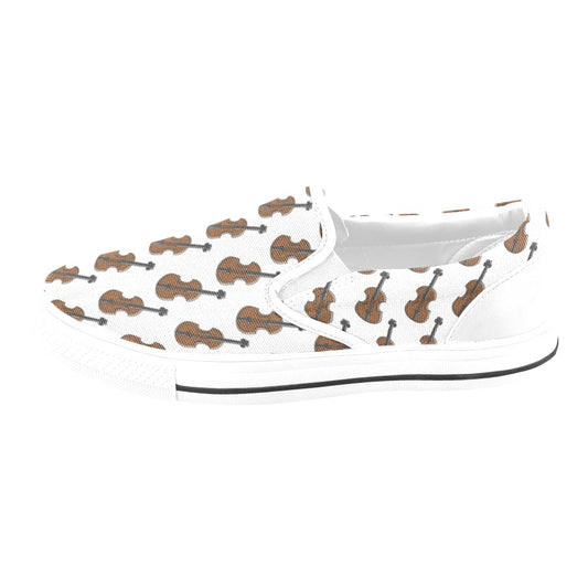 Violin Print Design LKS405 White Slip Ons Canvas Women's Shoes