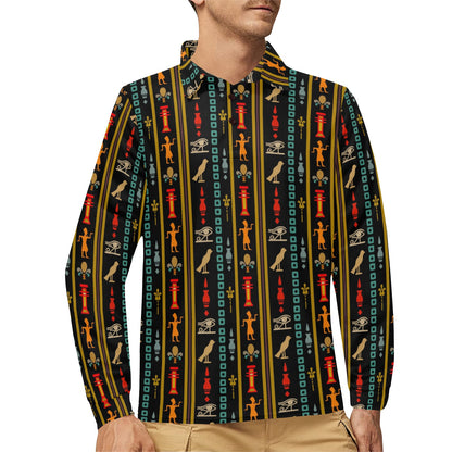 Eye of Horus Egypt Style Pattern Long Sleeve Polo Shirt For Men's