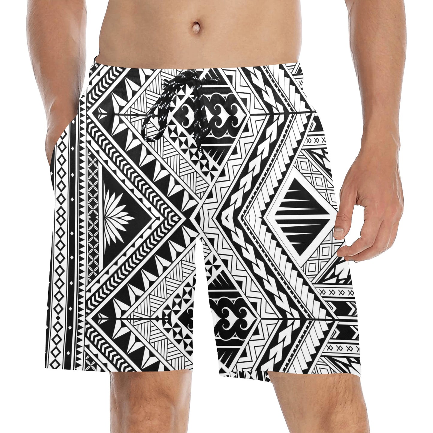 Samoan Tattoo Style Print Design LKS307 Men's Swim Trunks Beach Shorts