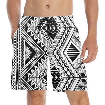 Samoan Tattoo Style Print Design LKS307 Men's Swim Trunks Beach Shorts