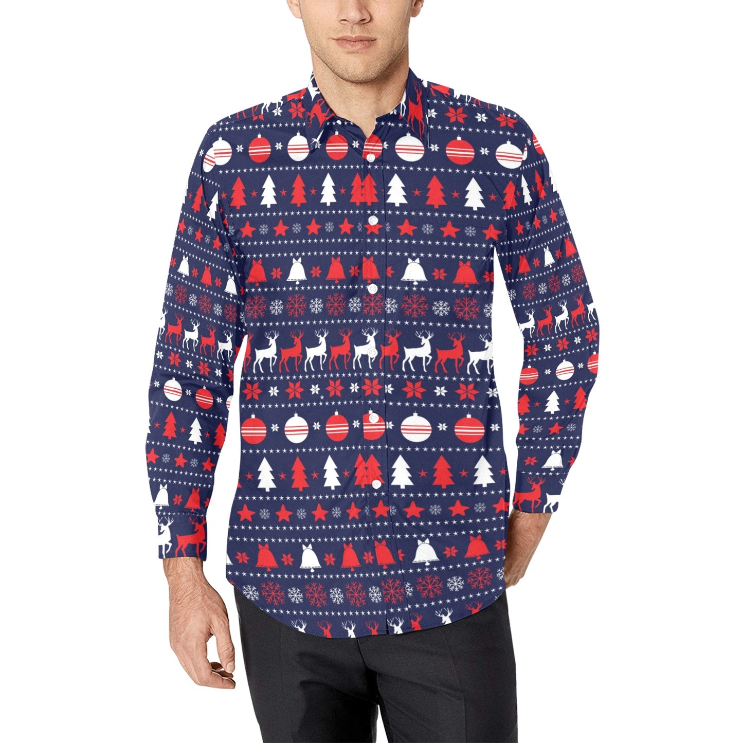 Reindeer Print Design LKS404 Men's Long Sleeve Dress Shirt