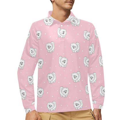 Pomeranians Pattern Print Design A02 Long Sleeve Polo Shirt For Men's