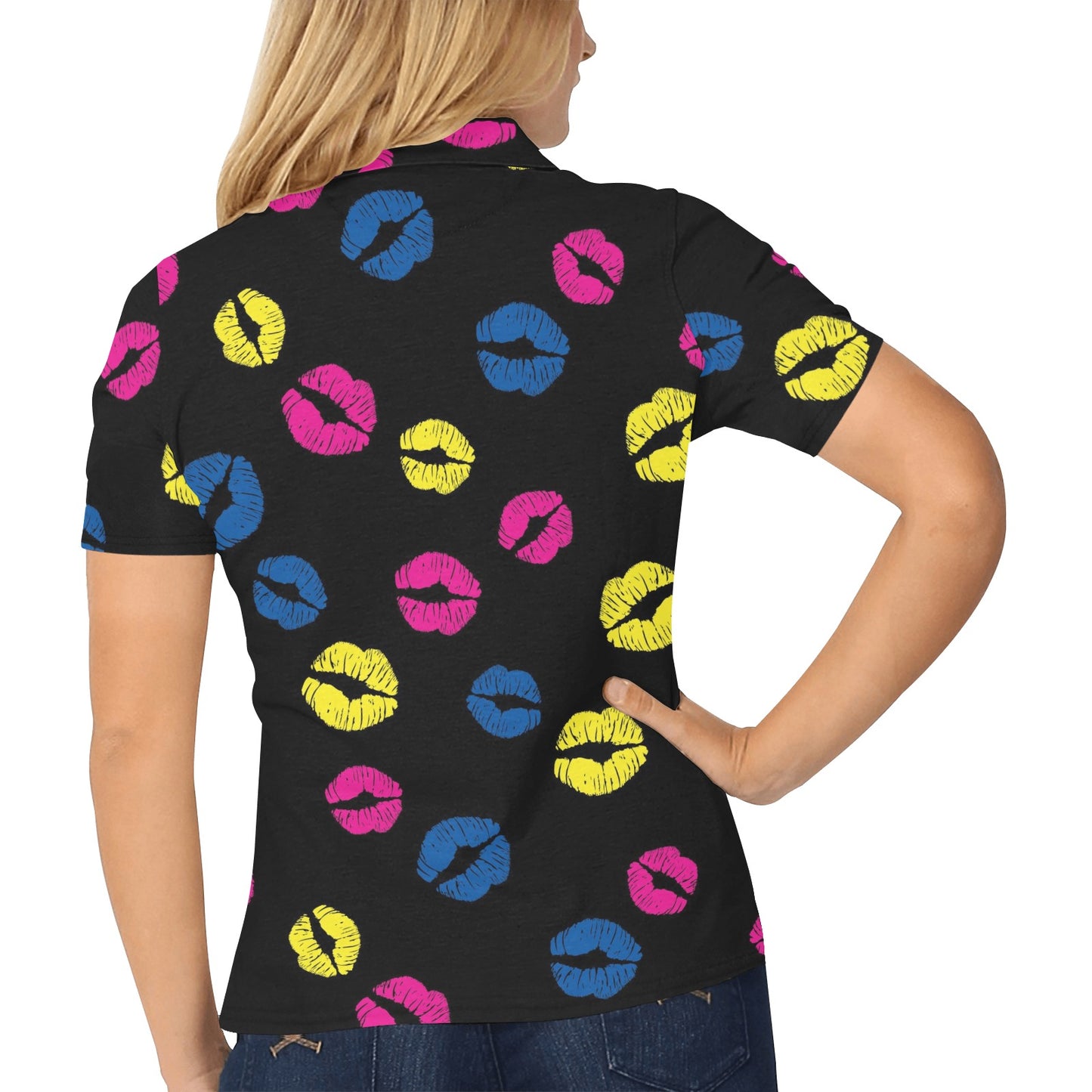 Lip Neon Color Pattern Print Design 01 Women's Polo Shirt