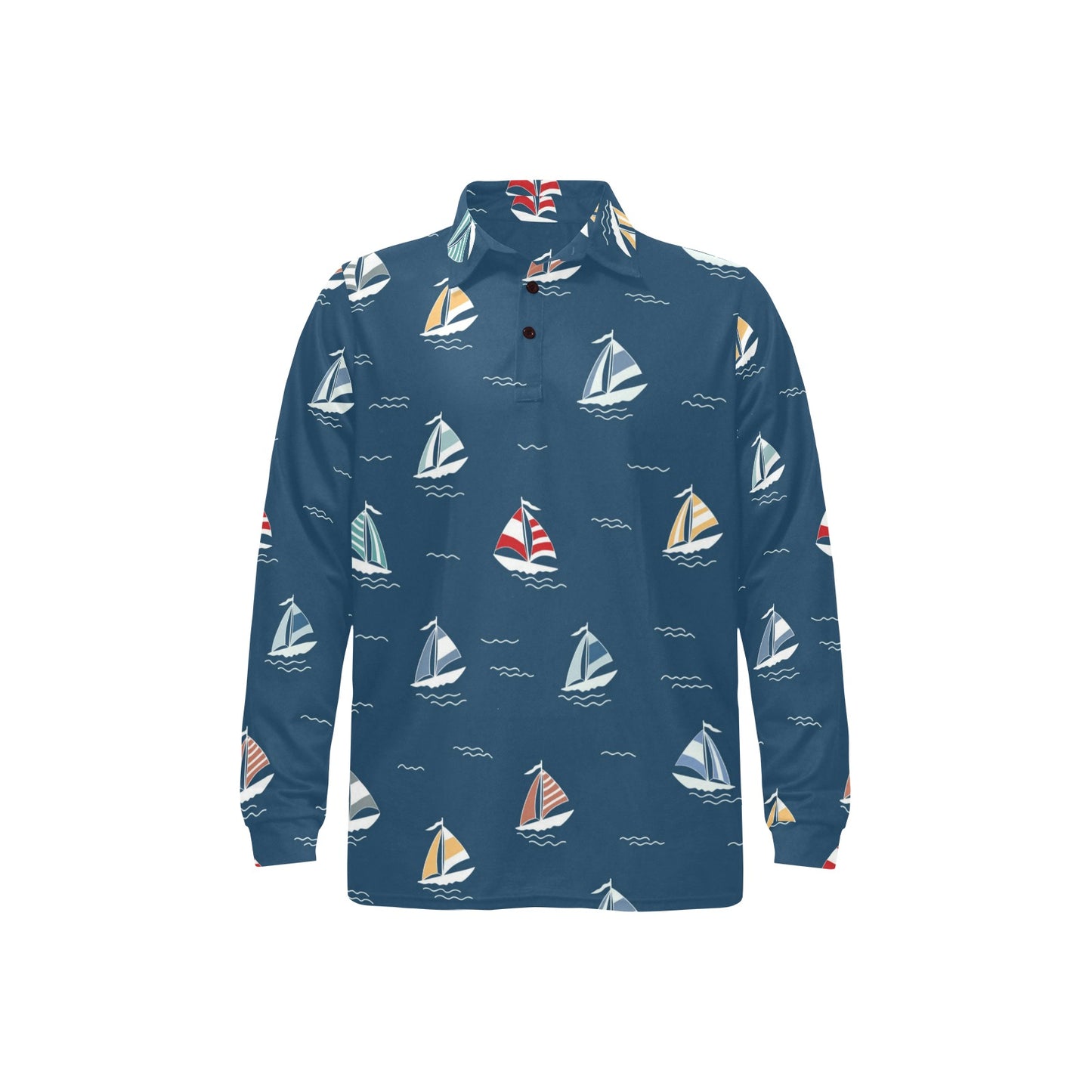 Sailing Ships Pattern Print Design A02 Long Sleeve Polo Shirt For Men's