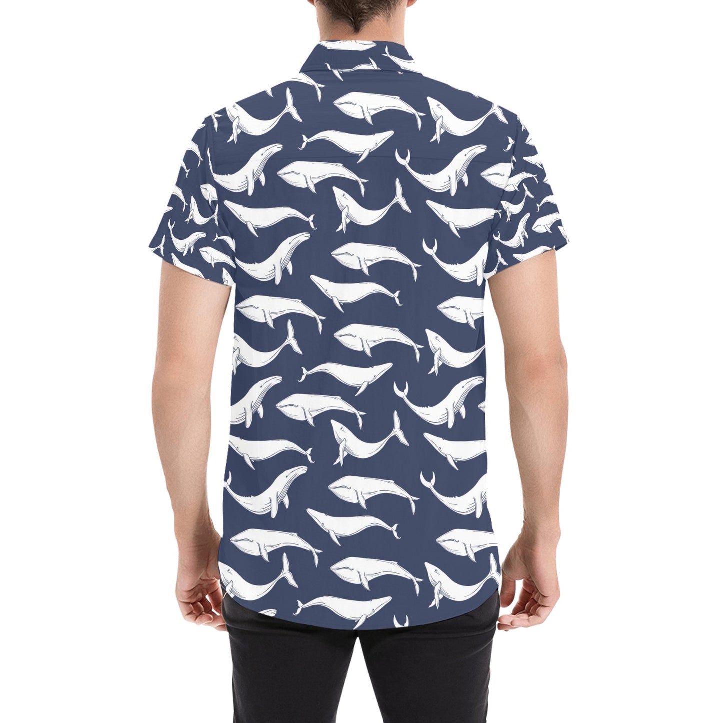 Whale Print Design LKS308 Men Short Sleeve Button Up Shirt