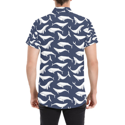 Whale Print Design LKS308 Men Short Sleeve Button Up Shirt