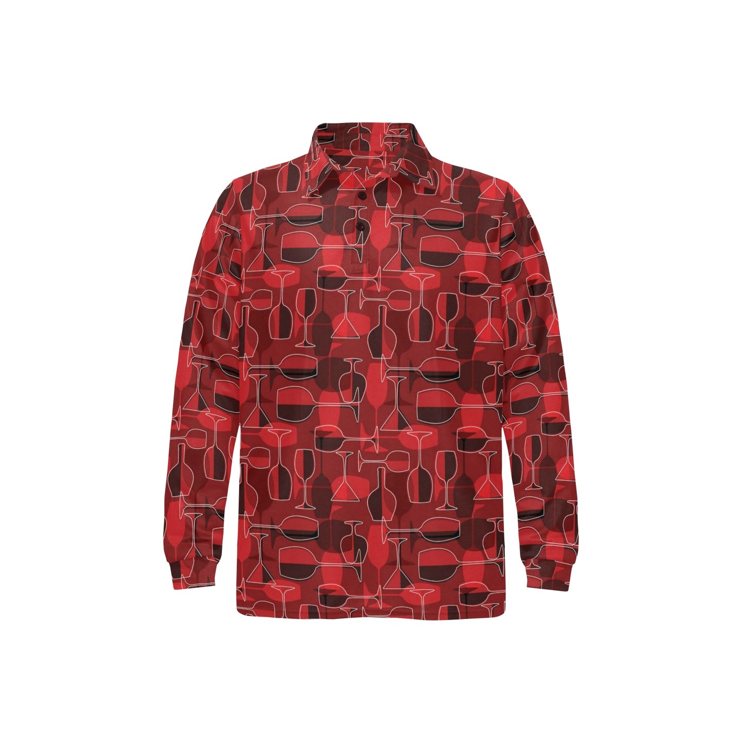Wine Glass Print Design LKS301 Long Sleeve Polo Shirt For Men's