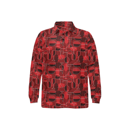 Wine Glass Print Design LKS301 Long Sleeve Polo Shirt For Men's