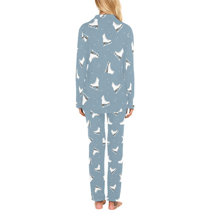 Ice Skate Pattern Print Design 02 Women's Long Pajama Set