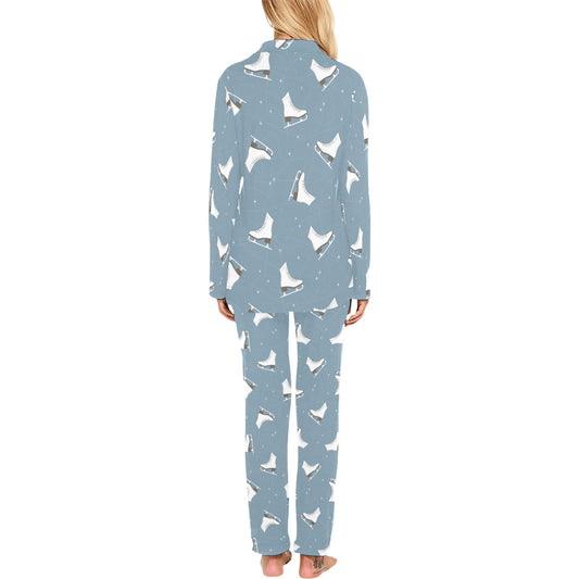 Ice Skate Pattern Print Design 02 Women's Long Pajama Set