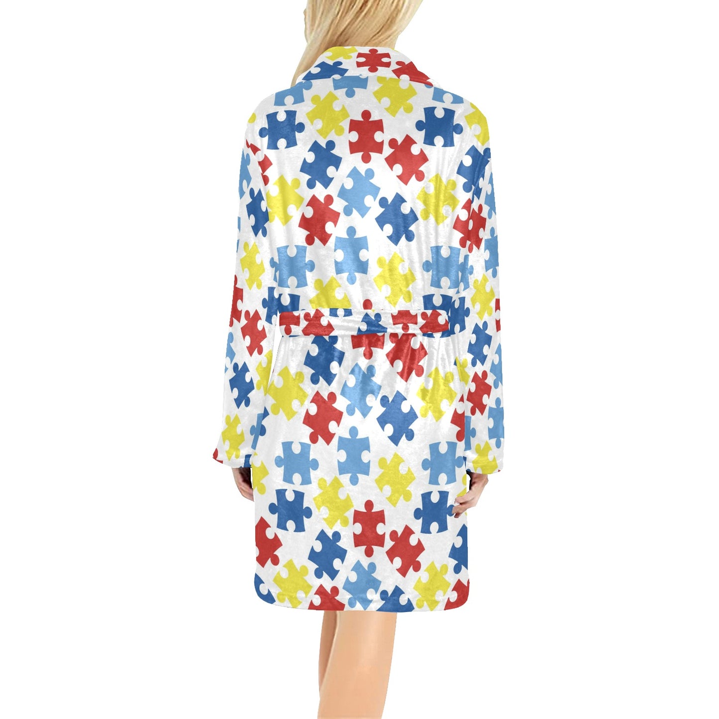 Autism Awareness Pattern Print Design 04 Women's Fleece Robe