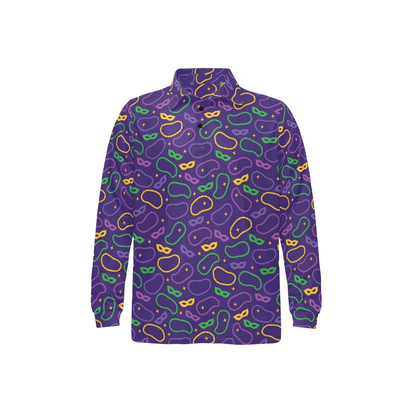Mardi Gras Pattern Print Design 04 Long Sleeve Polo Shirt For Men's