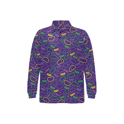 Mardi Gras Pattern Print Design 04 Long Sleeve Polo Shirt For Men's