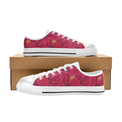 Hibiscus Red Pattern Print LKS308 Women's White Low Top Shoes