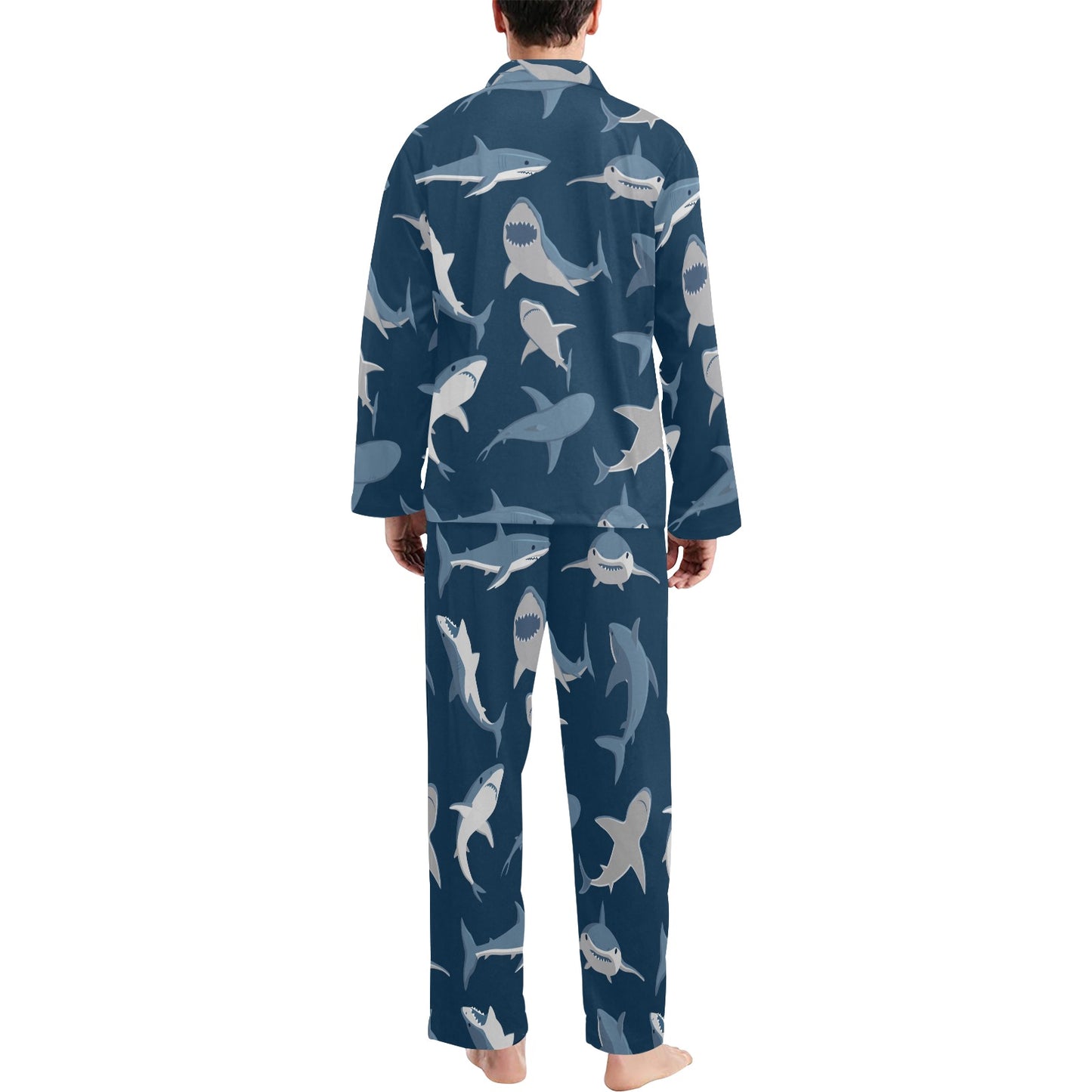 Shark Action Pattern Men's Long Pajama Set