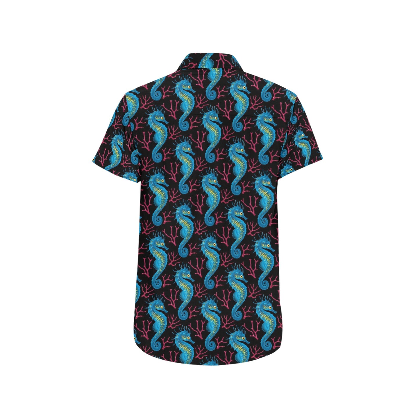 SeaHorse Print Design LKS401 Men Short Sleeve Button Up Shirt