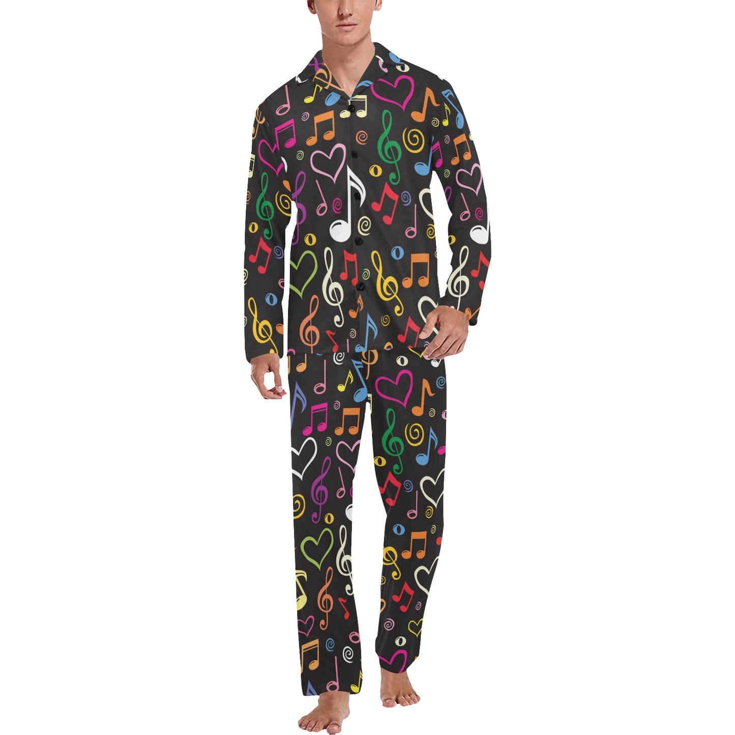 Music note Pattern Print Design A01 Men's Long Pajama Set