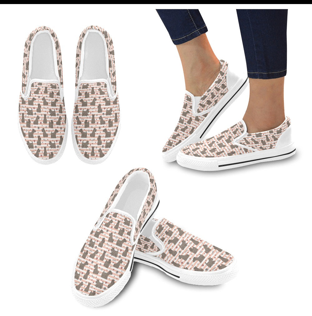 Scottish Terriers Print Design LKS3016 White Slip Ons Canvas Women's Shoes